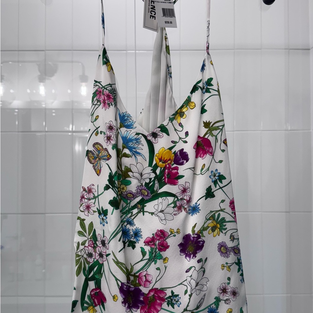 ✨ L’AGENCE Silk Floral Halter Top White Multi Botanical Medium NWT Saks Fifth